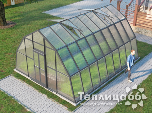 Теплица Рада Иткуль из поликарбоната, 4,5х6 метров, графитовая